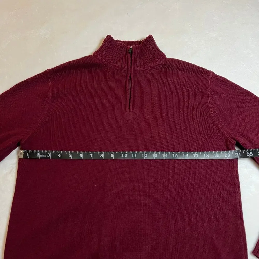 Eddie Bauer Men's Quarter Zip Pullover Cotton Knit Sweater Size Medium Academia